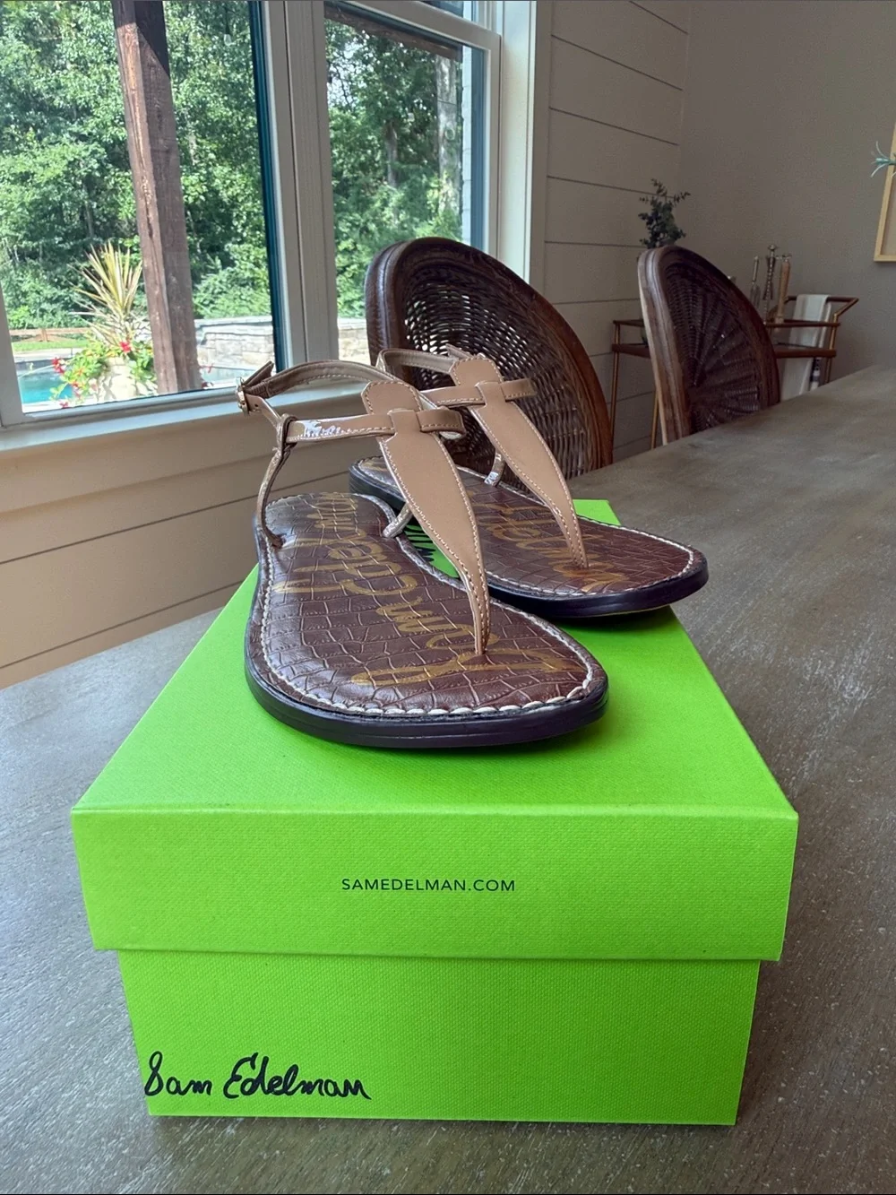 Sam Edelman Brown Croc-Embossed Sandals with Tan Straps